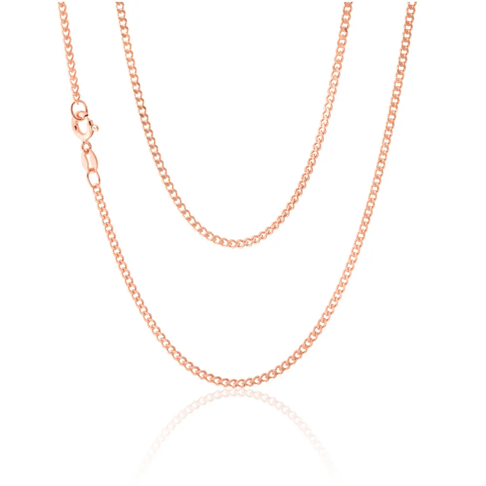 Sterling Silver Rose Plated 40 Gauge 50cm Curb Dicut Chain Shiels