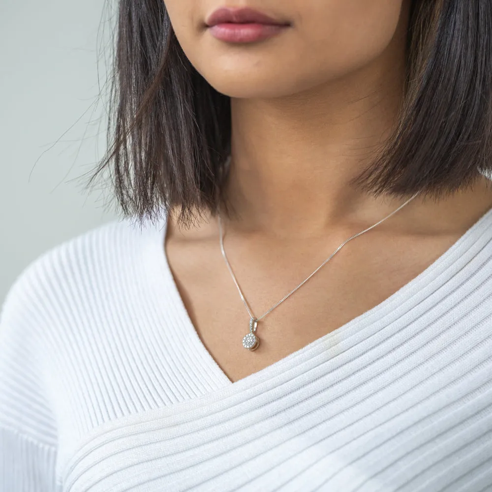 Sterling Silver Round Zirconia Drop Pendant Shiels
