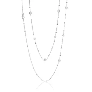 Sterling Silver Simulated Pearl, Bead and Zirconia Long Chain 80cm Shiels