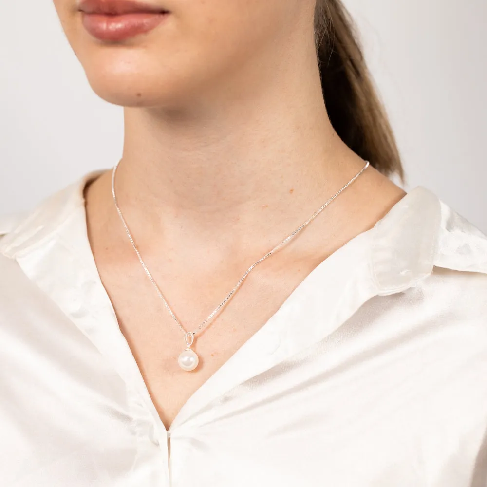Sterling Silver Simulated Pearl Pendant On Chain Shiels