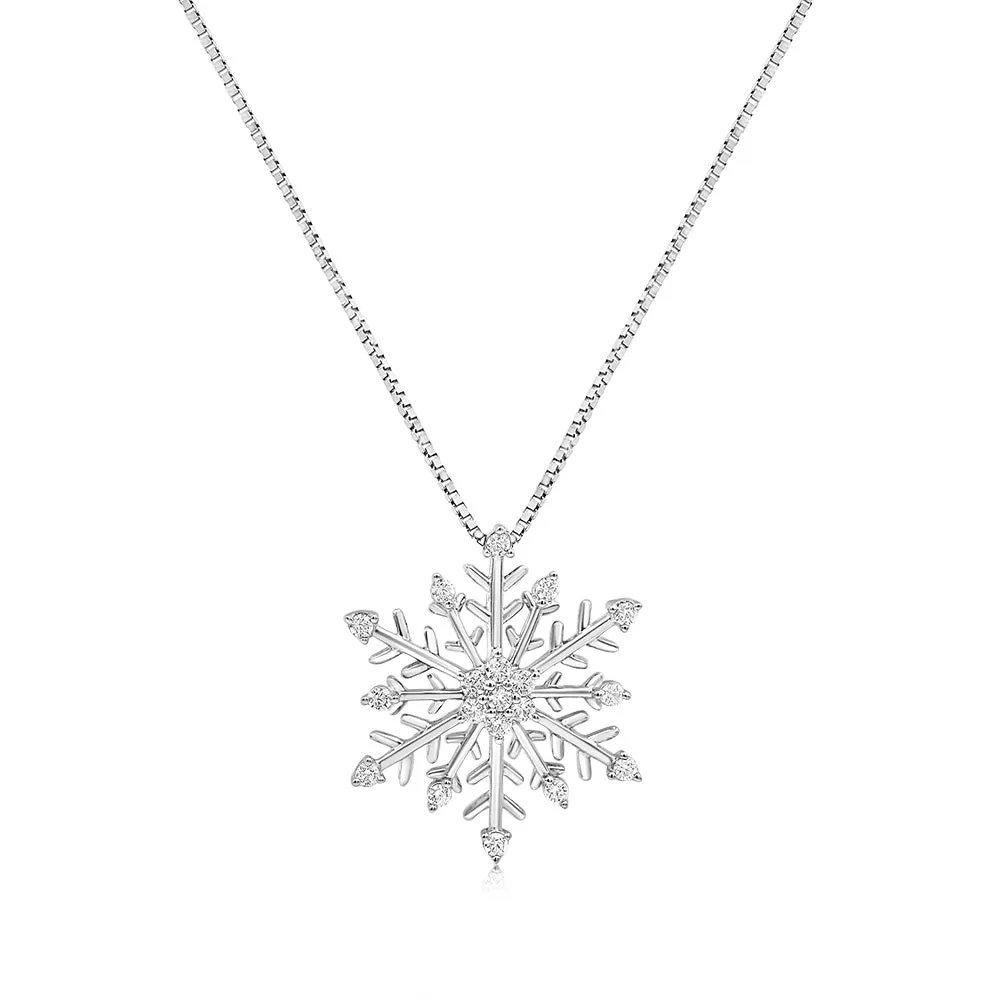 Sterling Silver Snow Flake Pendant in 1/5 Carat Natural Diamonds on 45cm Chain Shiels