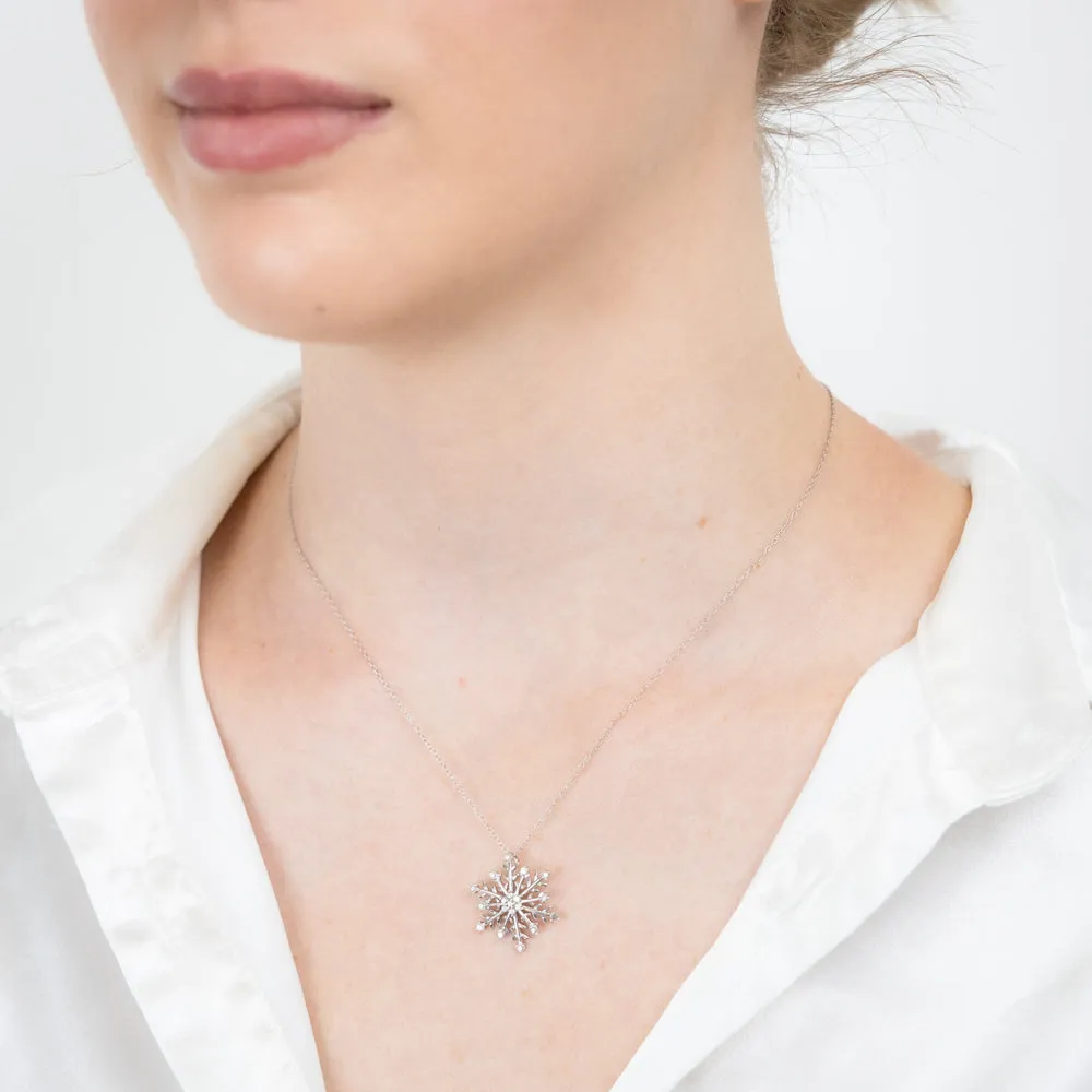Sterling Silver Snow Flake Pendant in 1/5 Carat Natural Diamonds on 45cm Chain Shiels