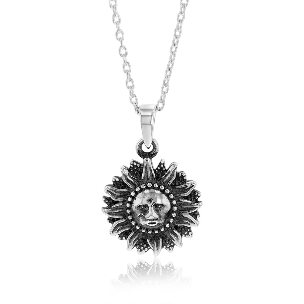 Sterling Silver Sun Oxidised Pendant With 45cm Chain Shiels