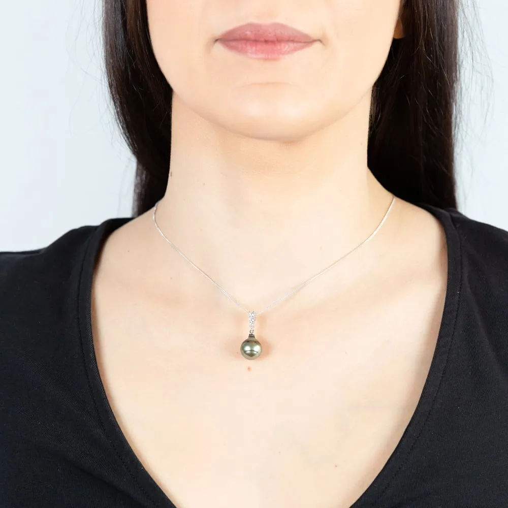 Sterling Silver Tahitian Pearl & Zirconia Pendant Shiels