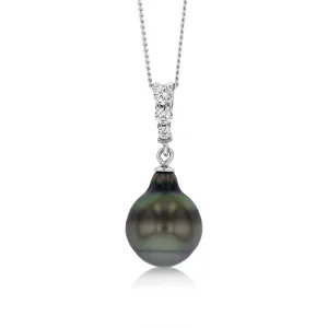 Sterling Silver Tahitian Pearl & Zirconia Pendant Shiels