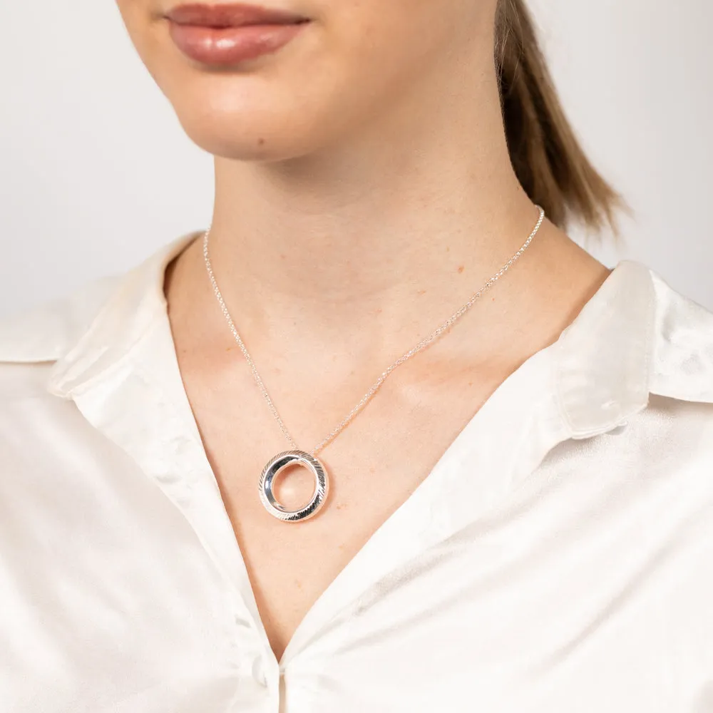 Sterling Silver Textured Circle Of Life Pendant On Chain Shiels