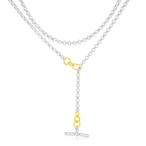 Sterling Silver Two Tone T Bar Clasp Fancy 90cm Chain Shiels