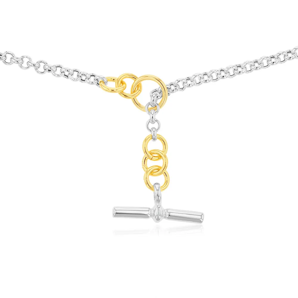 Sterling Silver Two Tone T Bar Clasp Fancy 90cm Chain Shiels