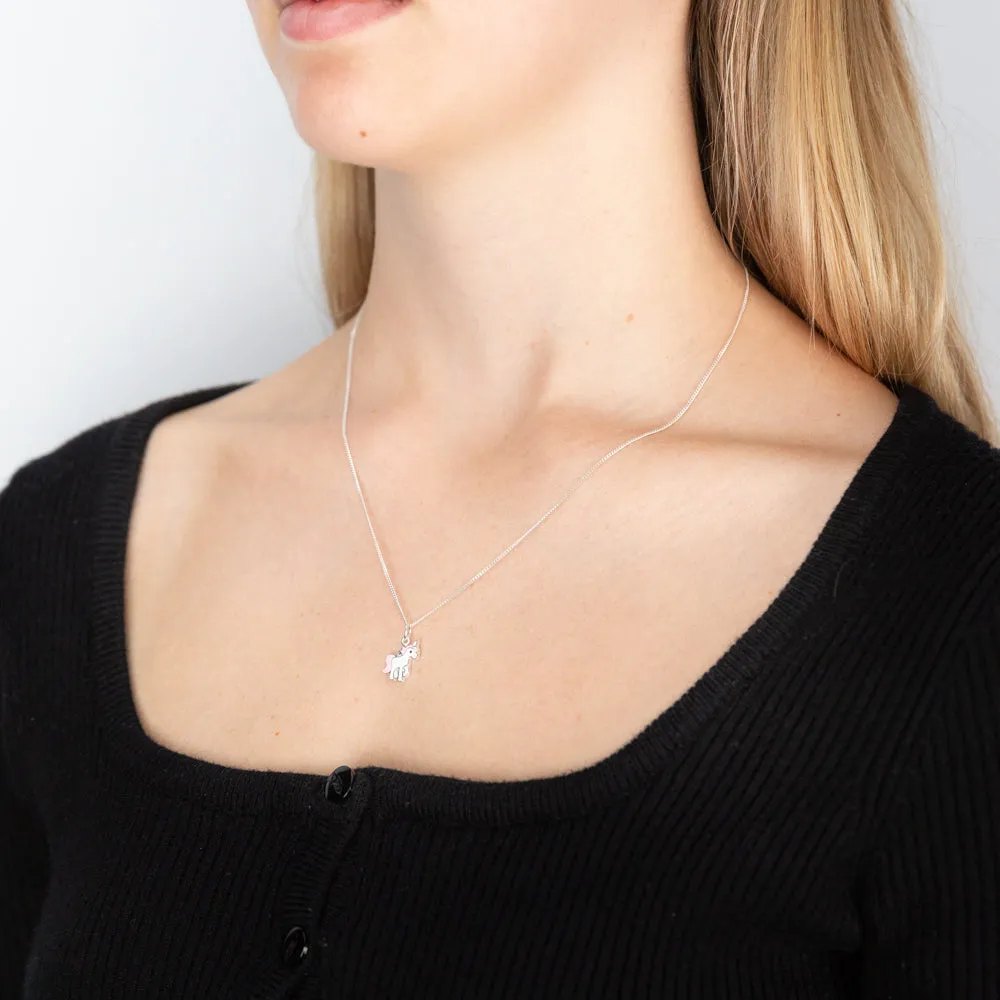 Sterling Silver Unicorn Pink and White Pendant Shiels