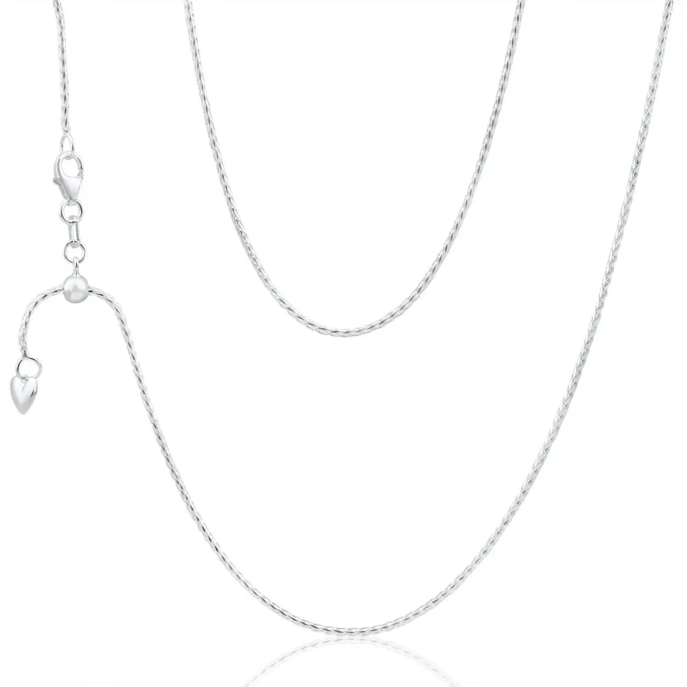 Sterling Silver Wheat Adjustable Heart Drop Chain 55cm Shiels