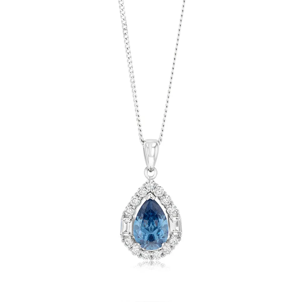 Sterling Silver White And Sapphire Cubic Zirconia Pear Shaped Pendant Shiels
