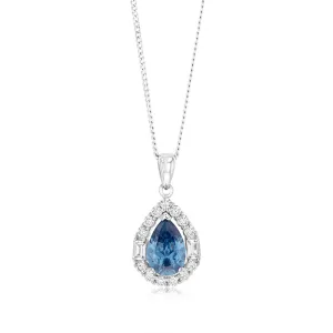 Sterling Silver White And Sapphire Cubic Zirconia Pear Shaped Pendant Shiels