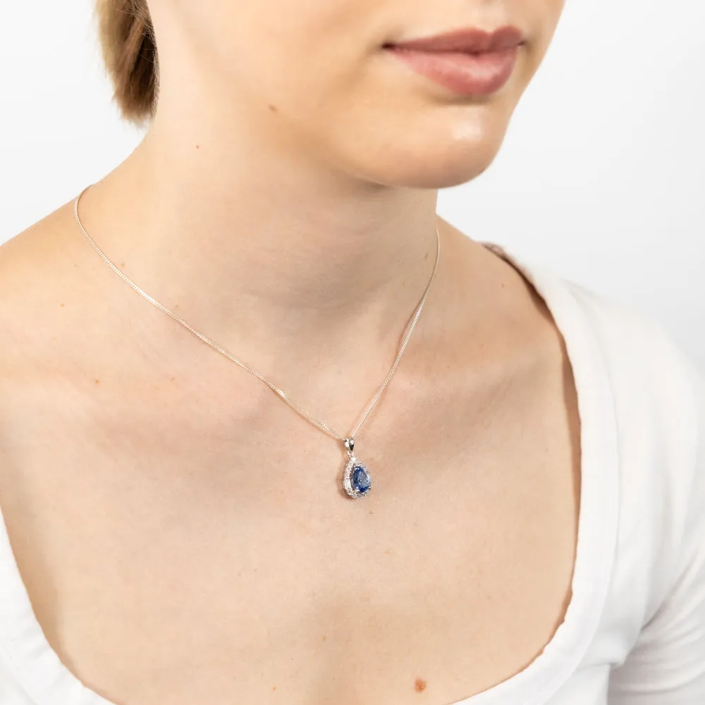 Sterling Silver White And Sapphire Cubic Zirconia Pear Shaped Pendant Shiels