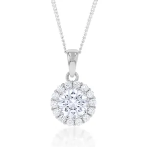 Sterling Silver White Cubic Zirconia Halo 11mm Pendant Shiels
