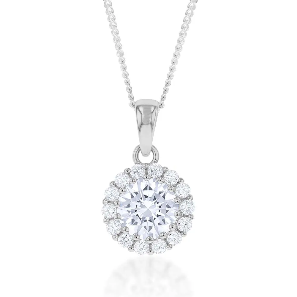 Sterling Silver White Cubic Zirconia Halo 11mm Pendant Shiels