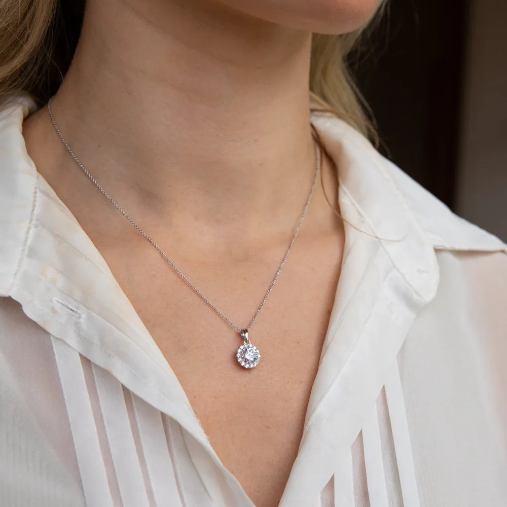 Sterling Silver White Cubic Zirconia Halo 11mm Pendant Shiels
