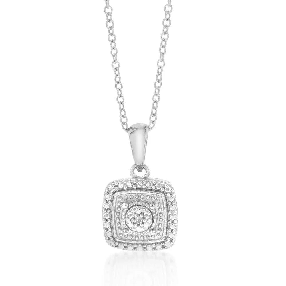 Sterling Silver With Diamond Cushion Shape Pendant Shiels