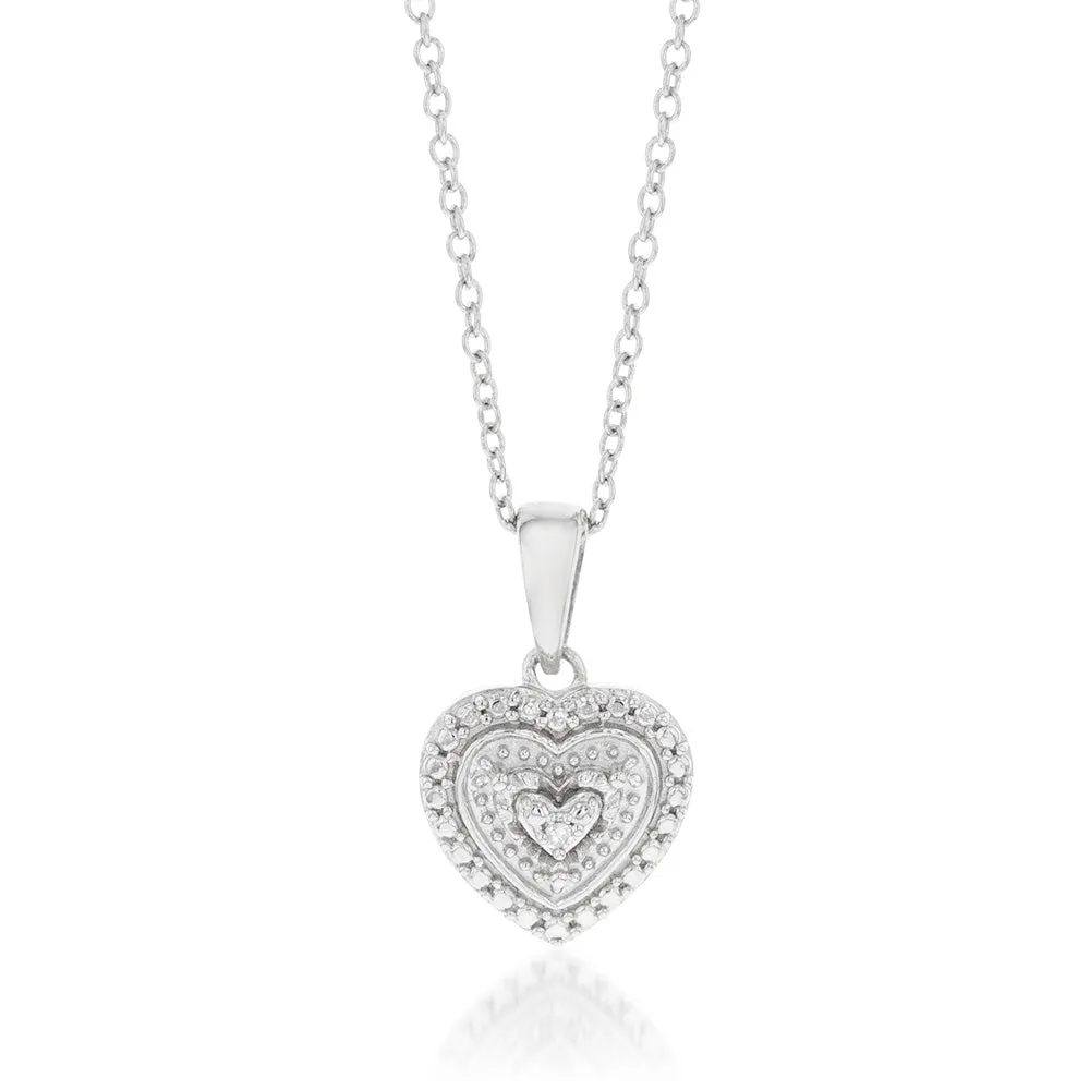 Sterling Silver With Diamond Heart Shape Pendant with Chain Shiels