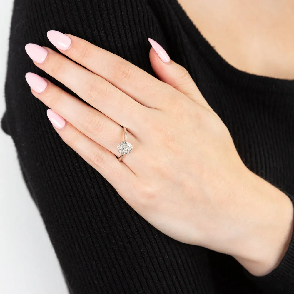Sterling Silver With Diamond Oval Shape Ring Shiels