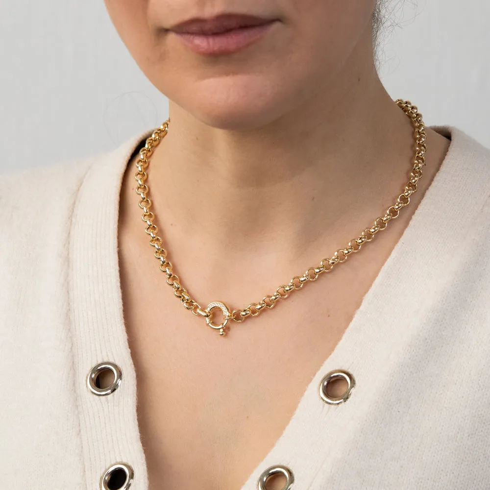 Sterling Silver Yellow Gold Plated Cubic Zironica Bolting 45cm Belcher Chain Shiels