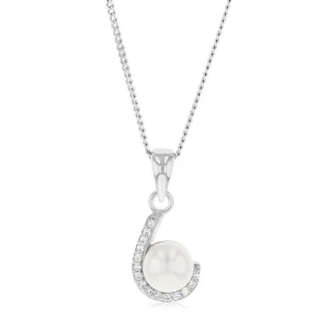 Sterling Silver Zirconia And Simulated Pearl Fancy Pendant Shiels