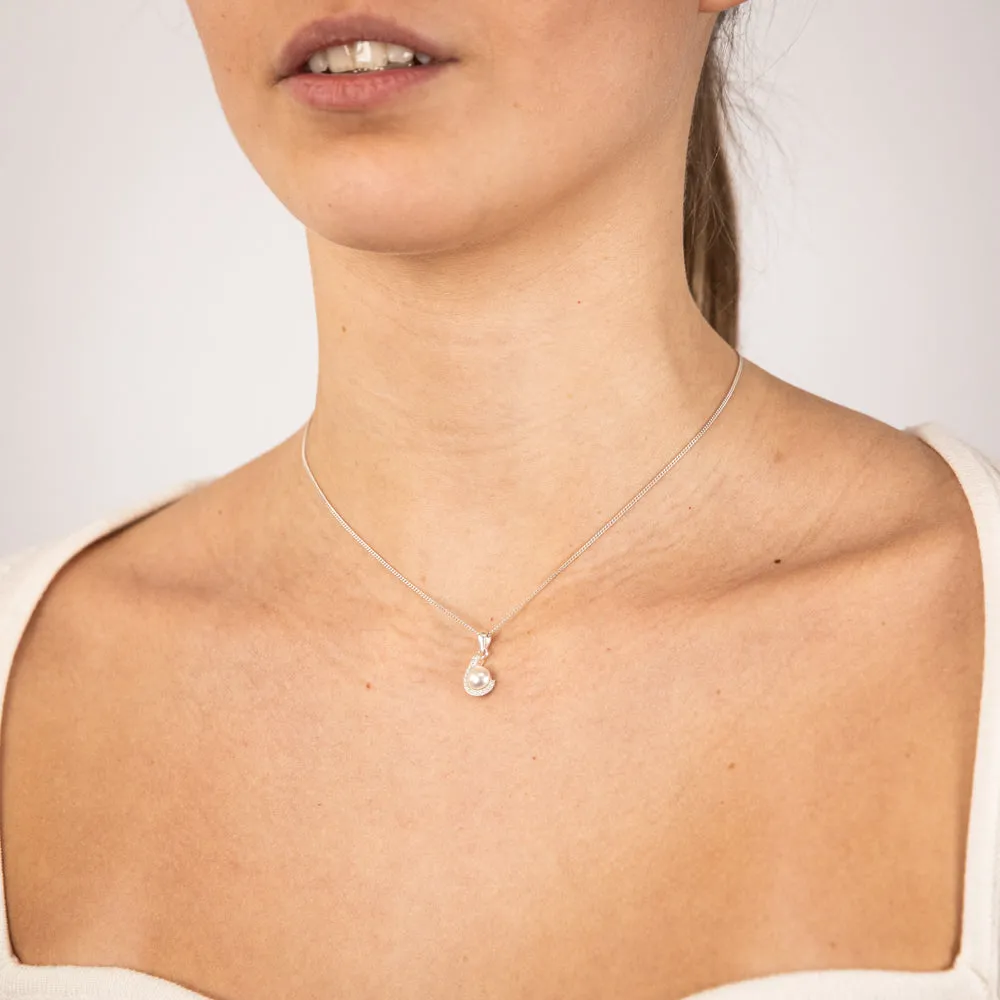Sterling Silver Zirconia And Simulated Pearl Fancy Pendant Shiels
