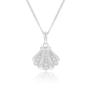 Sterling Silver Zirconia Clam Shell Pendant Shiels