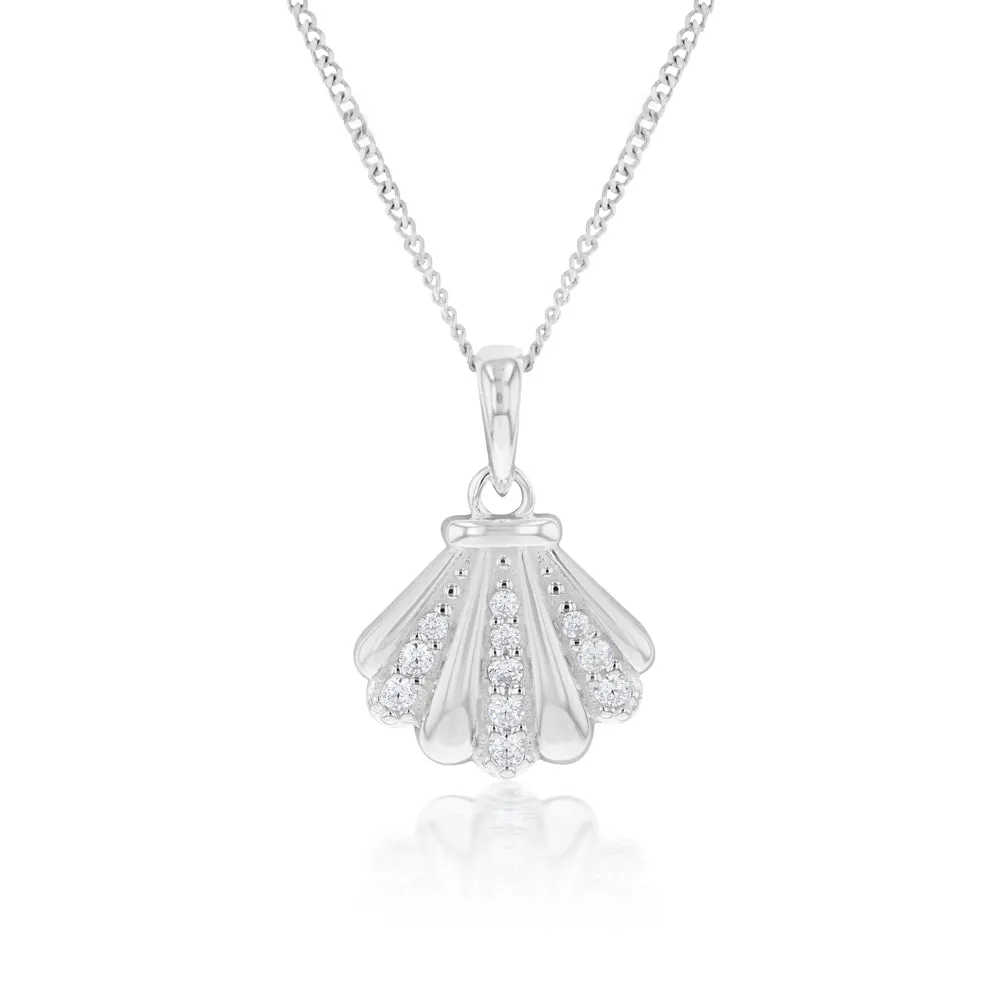 Sterling Silver Zirconia Clam Shell Pendant Shiels