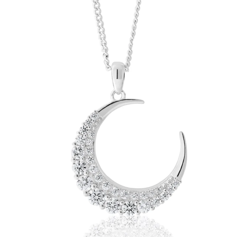 Sterling Silver Zirconia Crescent Moon Pendant Shiels
