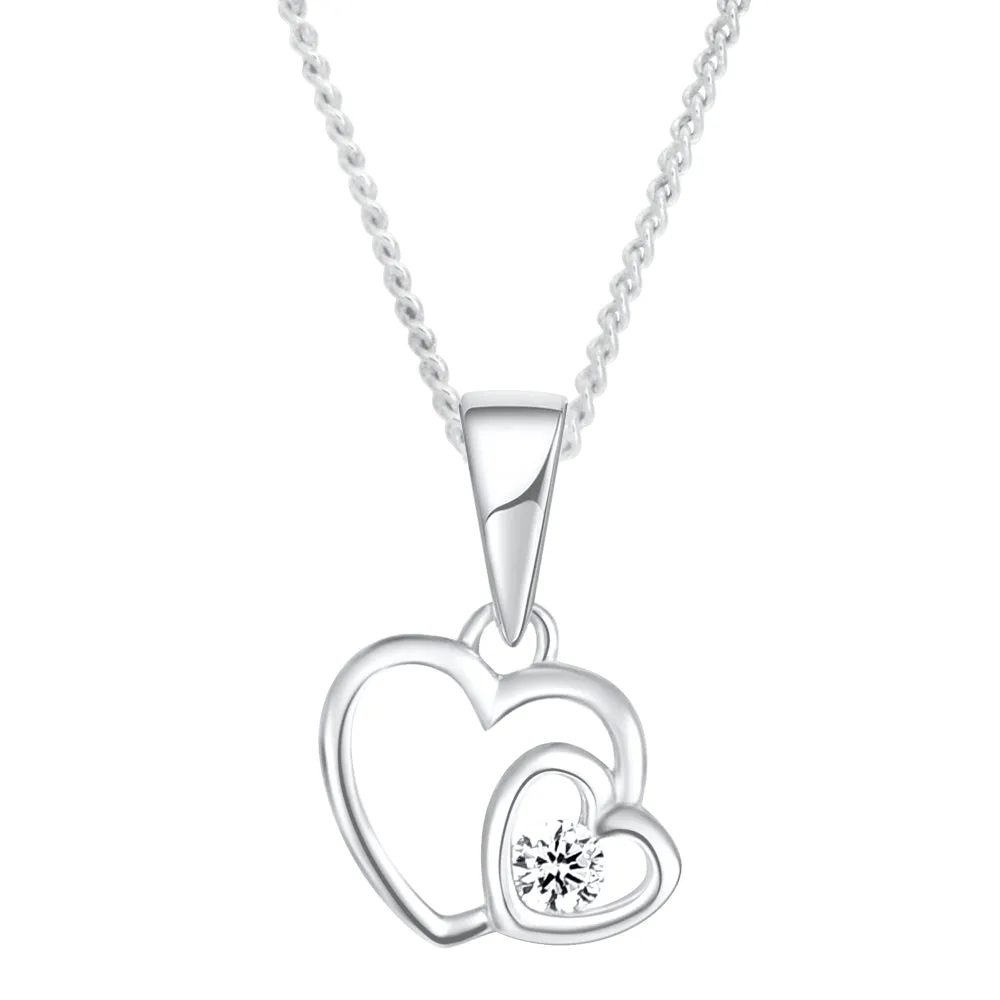 Sterling Silver Zirconia Double Heart Pendant Shiels