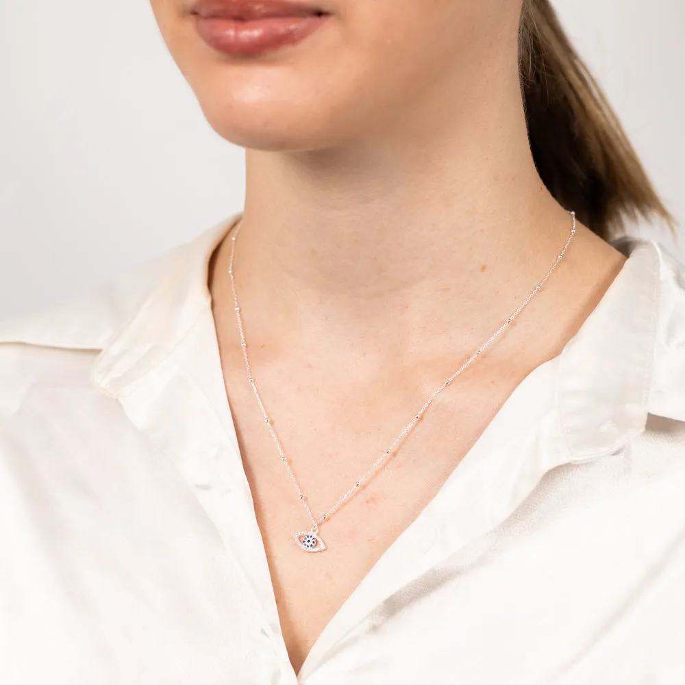 Sterling Silver Zirconia Evil Eye Pendant On 42 3cm Chain Shiels