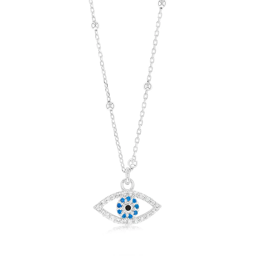 Sterling Silver Zirconia Evil Eye Pendant On 42 3cm Chain Shiels