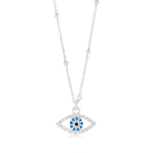 Sterling Silver Zirconia Evil Eye Pendant On 42 3cm Chain Shiels