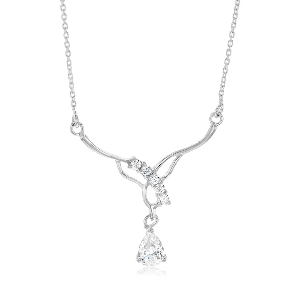 Sterling Silver Zirconia Fancy Pendant On Chain Shiels