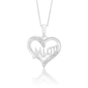 Sterling Silver Zirconia Mum Pendant in Heart Shiels