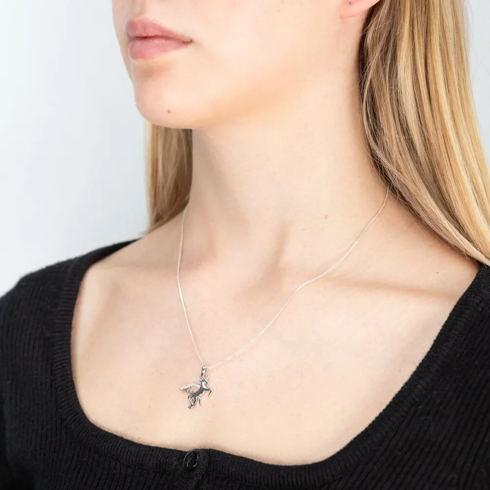 Sterling Silver Zirconia Unicorn Pendant Shiels