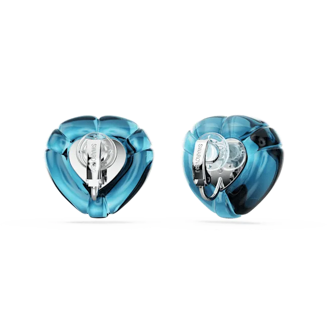 Swarovski Dulcis Clip Earrings Heart cut Pavé Heart Blue Rhodium plated