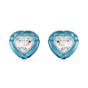 Swarovski Dulcis Clip Earrings Heart cut Pavé Heart Blue Rhodium plated