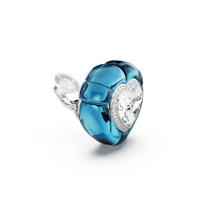 Swarovski Dulcis Clip Earrings Heart cut Pavé Heart Blue Rhodium plated