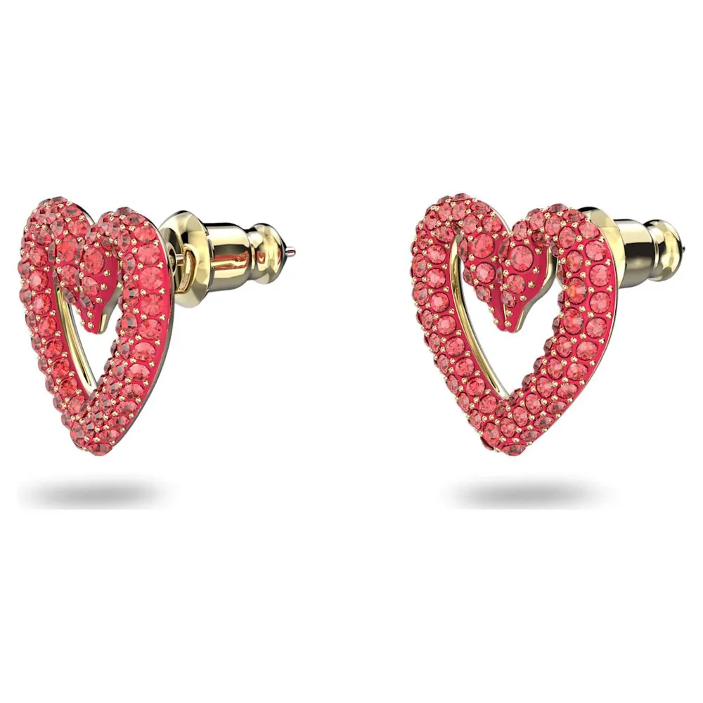 Swarovski Una Stud Earrings Heart Extra small Red Gold-tone plated  ONE SIZE