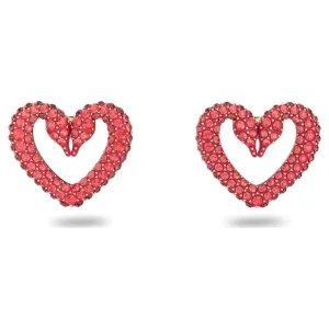 Swarovski Una Stud Earrings Heart Extra small Red Gold-tone plated  ONE SIZE