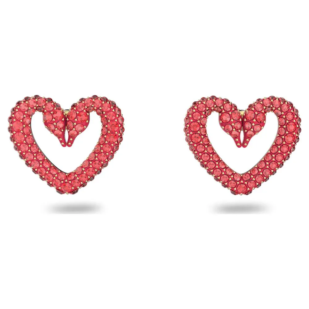 Swarovski Una Stud Earrings Heart Extra small Red Gold-tone plated  ONE SIZE