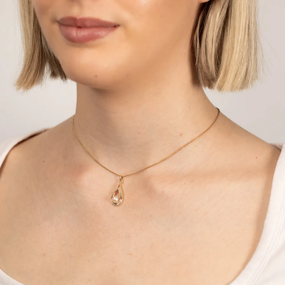 Tear Drop Pearl(5mm) Pendant in 9ct Yellow Gold Shiels