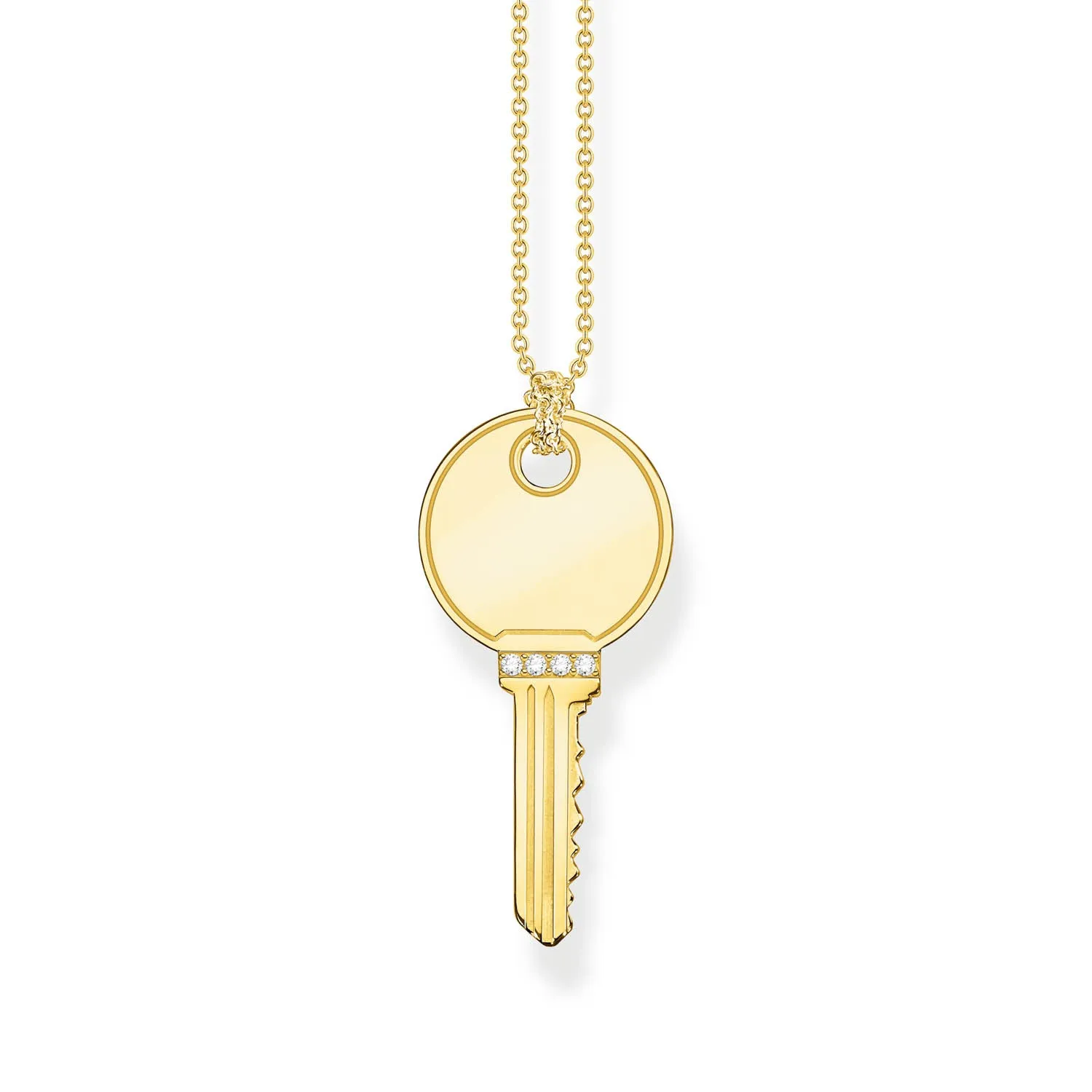 Thomas Sabo Engrav Gold Plated Sterling Silver Round Key CZ on 45-50cm Chain Shiels