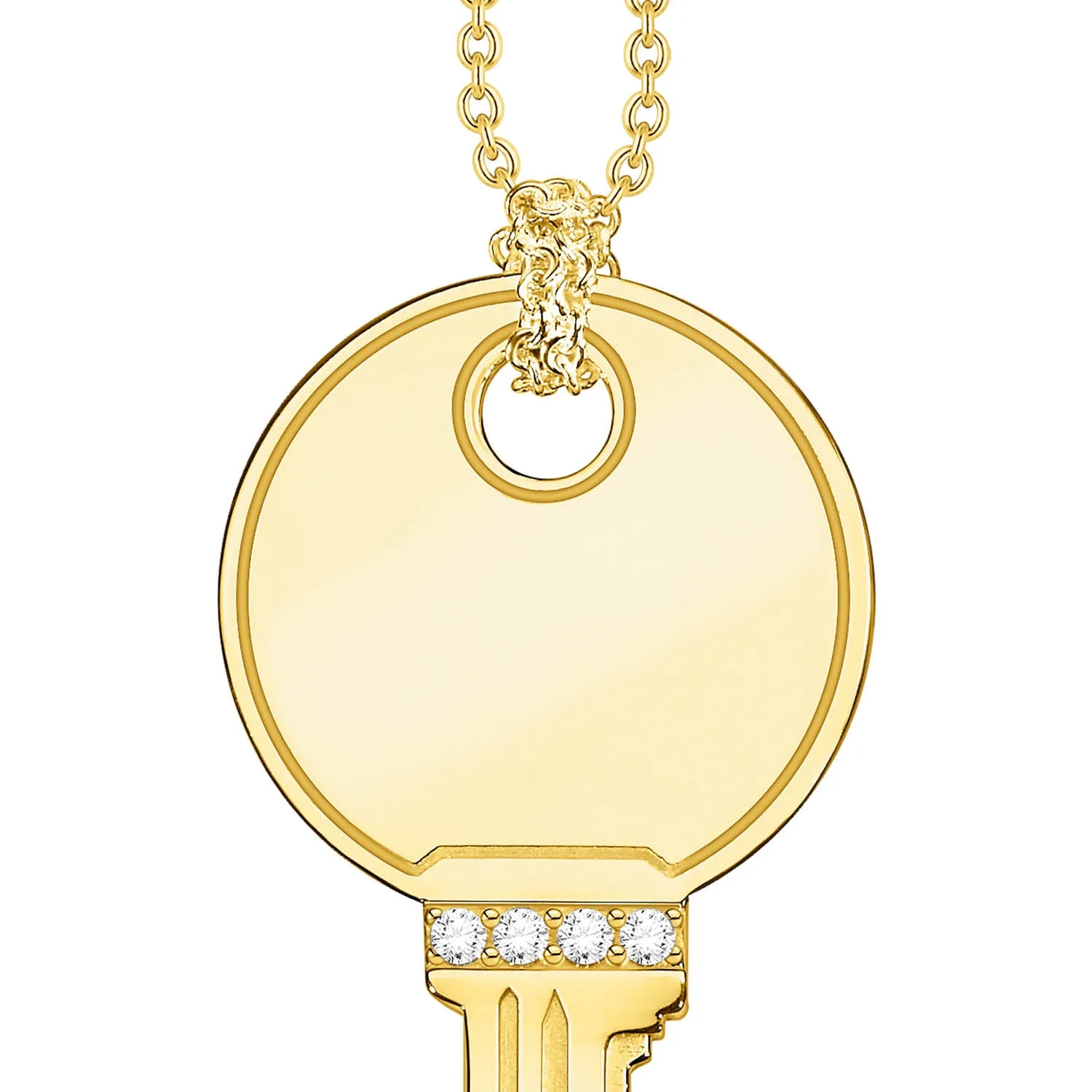 Thomas Sabo Engrav Gold Plated Sterling Silver Round Key CZ on 45-50cm Chain Shiels