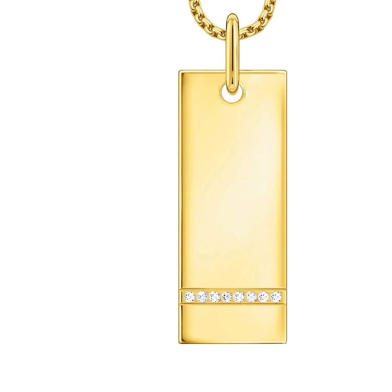 Thomas Sabo Engrav Gold Plated Sterling Silver Wide Tag CZ on 40-45cm Chain Shiels