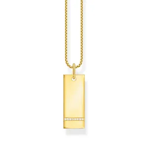 Thomas Sabo Engrav Gold Plated Sterling Silver Wide Tag CZ on 40-45cm Chain Shiels