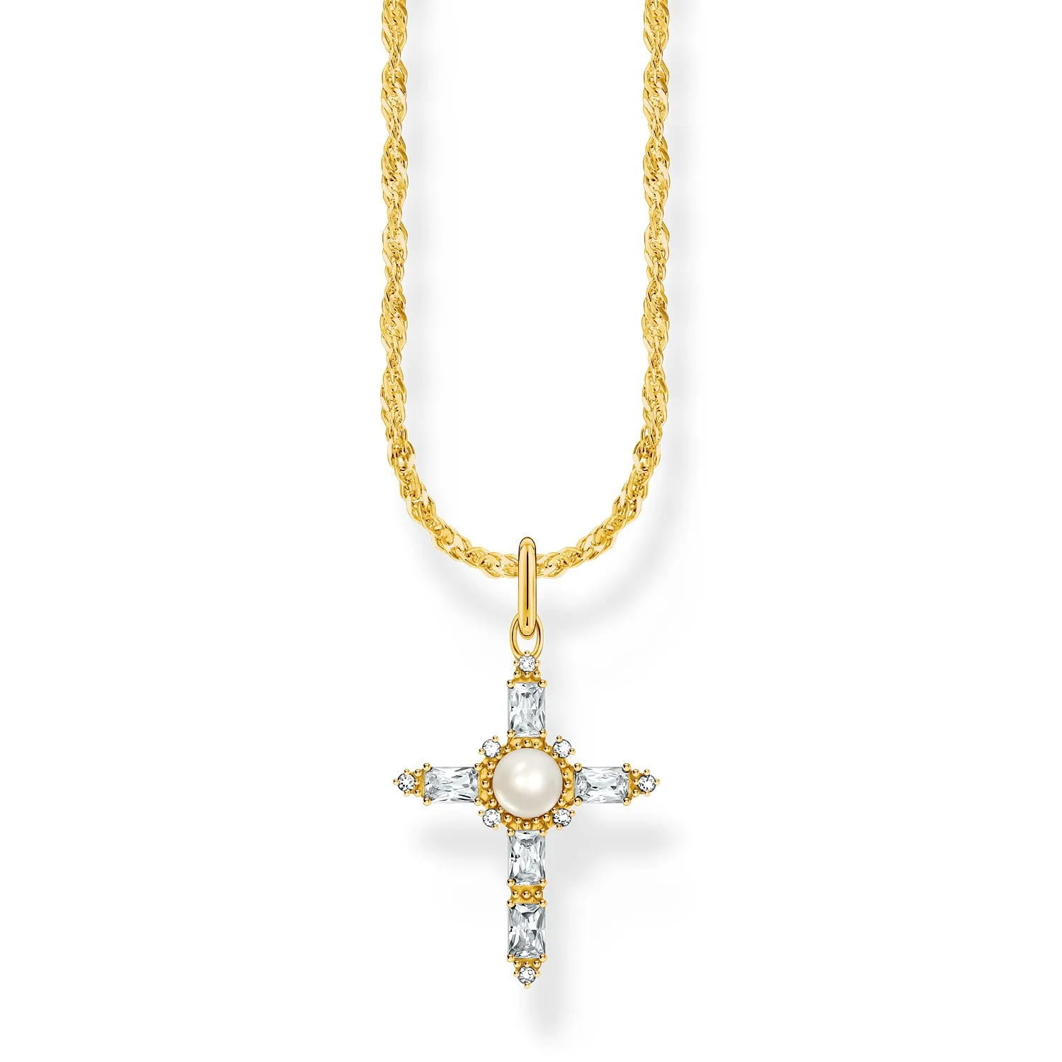 Thomas Sabo Gold Plated Sterling Silver True Romance Cubic Zirconia Pearl Cross Pendant On 40-45cm Chain Shiels