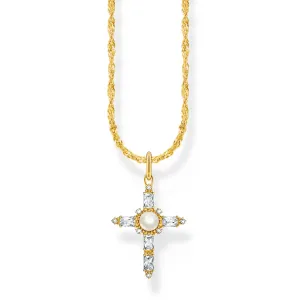 Thomas Sabo Gold Plated Sterling Silver True Romance Cubic Zirconia Pearl Cross Pendant On 40-45cm Chain Shiels