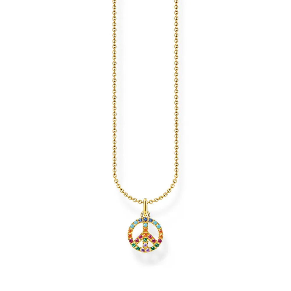Thomas Sabo Sterling Silver Gold Plated Charm Club Rainbow Peace Pendant On Chain Shiels